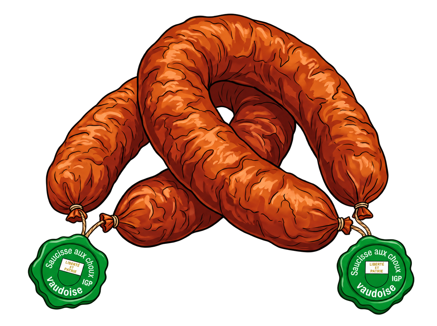 Illustration de deux saucisses aux choux vaudoises